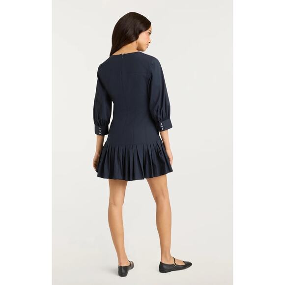 CINQ A SEPT Sawyer Navy V-Neck Pleated Minidress - Picture 6 of 13